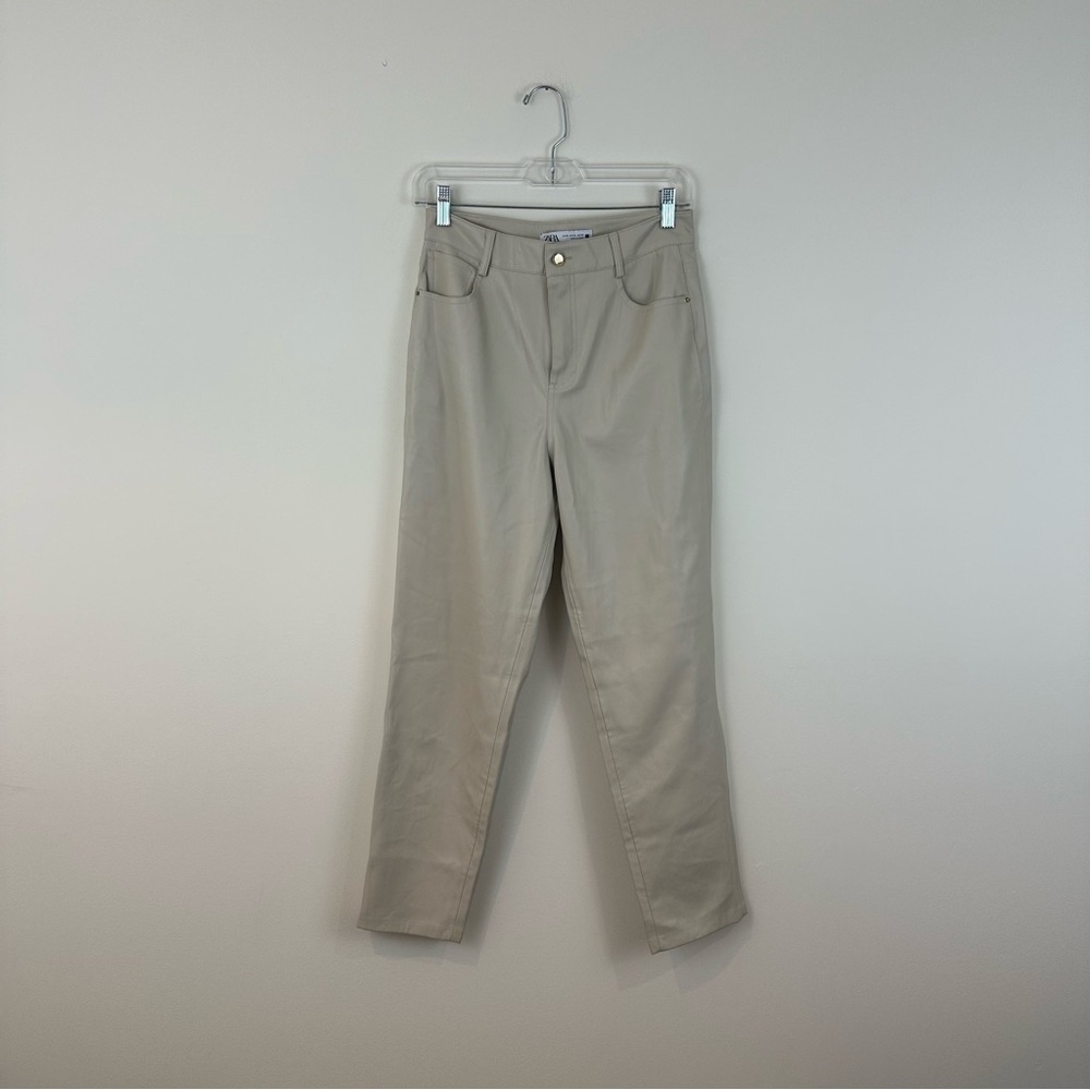 Zara Light Tan Beige Faux Leather Skinny Leg Pants Size 4